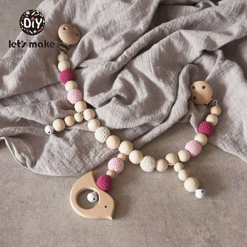 Let's Make Wood Teether Baby Bed Hanging Rattles Toy Make Noise Bird Elephant Shape Crochet Beads Bracelet Pram Clip Baby Rattle - Bebe Kool