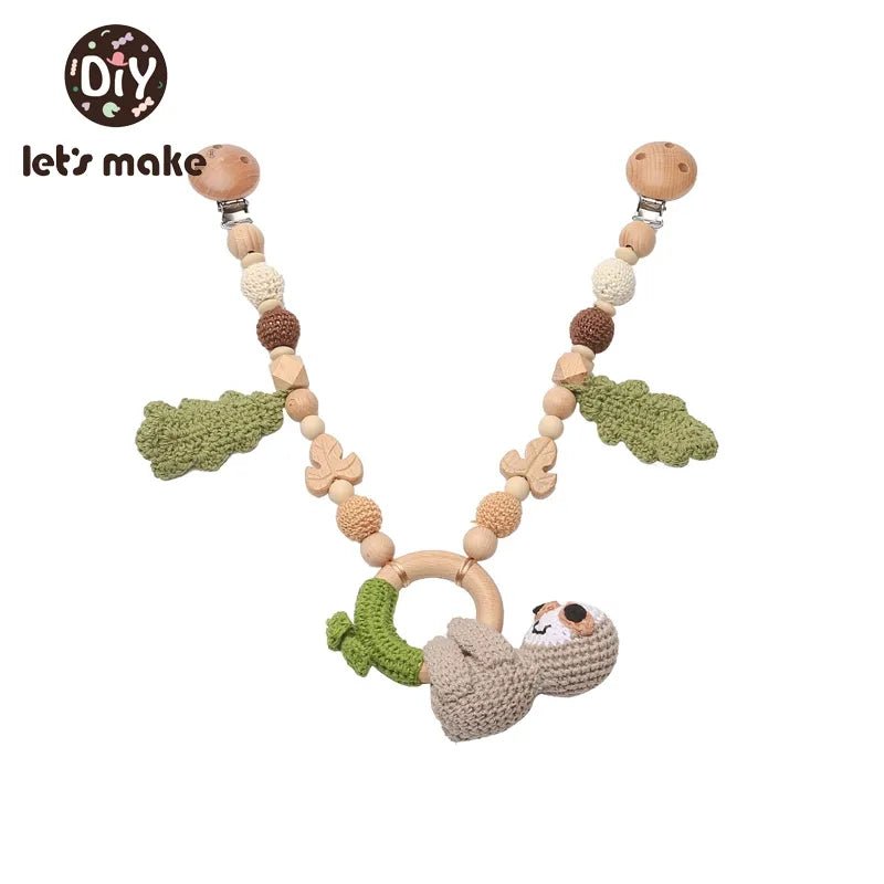 Let's Make Wood Teether Baby Bed Hanging Rattles Toy Make Noise Bird Elephant Shape Crochet Beads Bracelet Pram Clip Baby Rattle - Bebe Kool