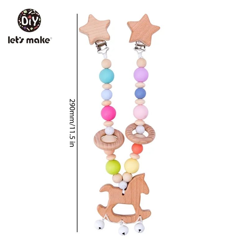 Let's Make Wood Teether Baby Bed Hanging Rattles Toy Make Noise Bird Elephant Shape Crochet Beads Bracelet Pram Clip Baby Rattle - Bebe Kool