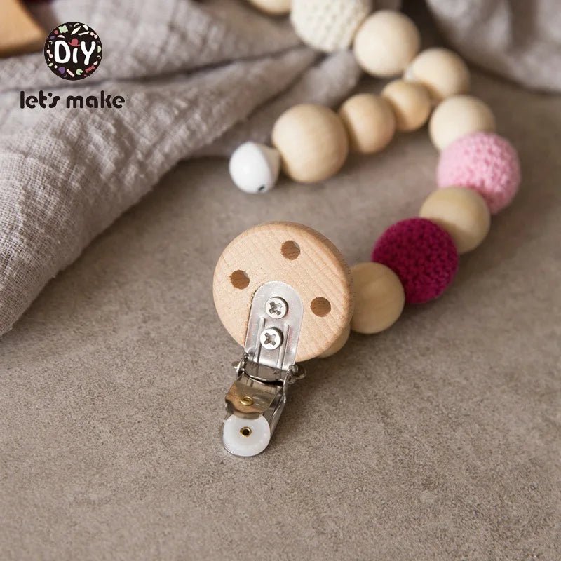 Let's Make Wood Teether Baby Bed Hanging Rattles Toy Make Noise Bird Elephant Shape Crochet Beads Bracelet Pram Clip Baby Rattle - Bebe Kool